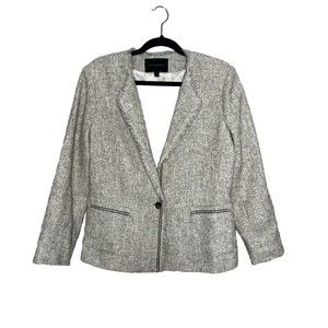 Banana Republic Blazer Jacket Women's 14 Beige Tweed Fringe Short Classic